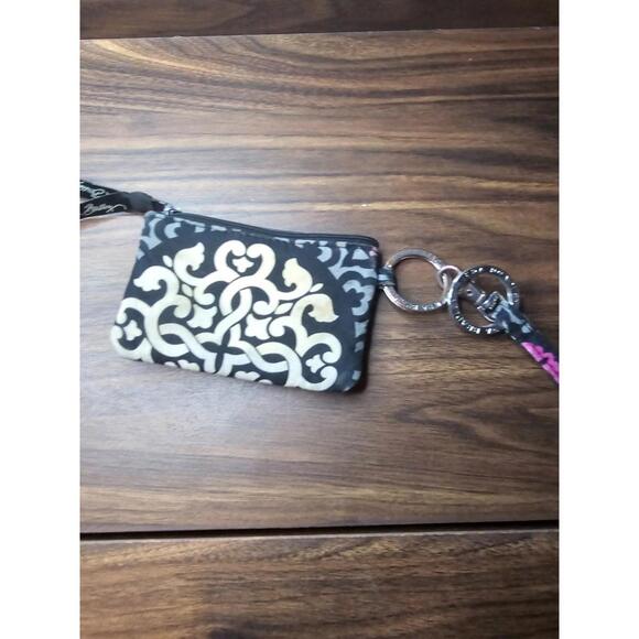 Vera Bradley ID pouch and Keychain Zip Wallet & Lanyard Black Floral - Picture 4 of 5